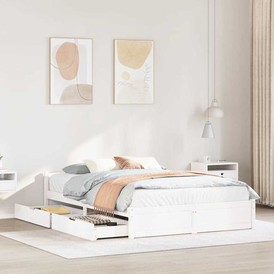 vidaXL Bed Frame without Mattress White 150x200 cm King Size Solid Wood Pine