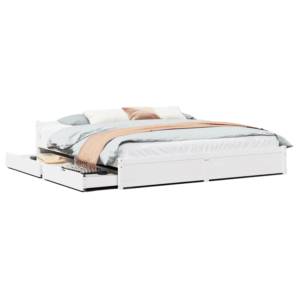 vidaXL Bed Frame without Mattress White 180x200 cm Super King Solid Wood Pine