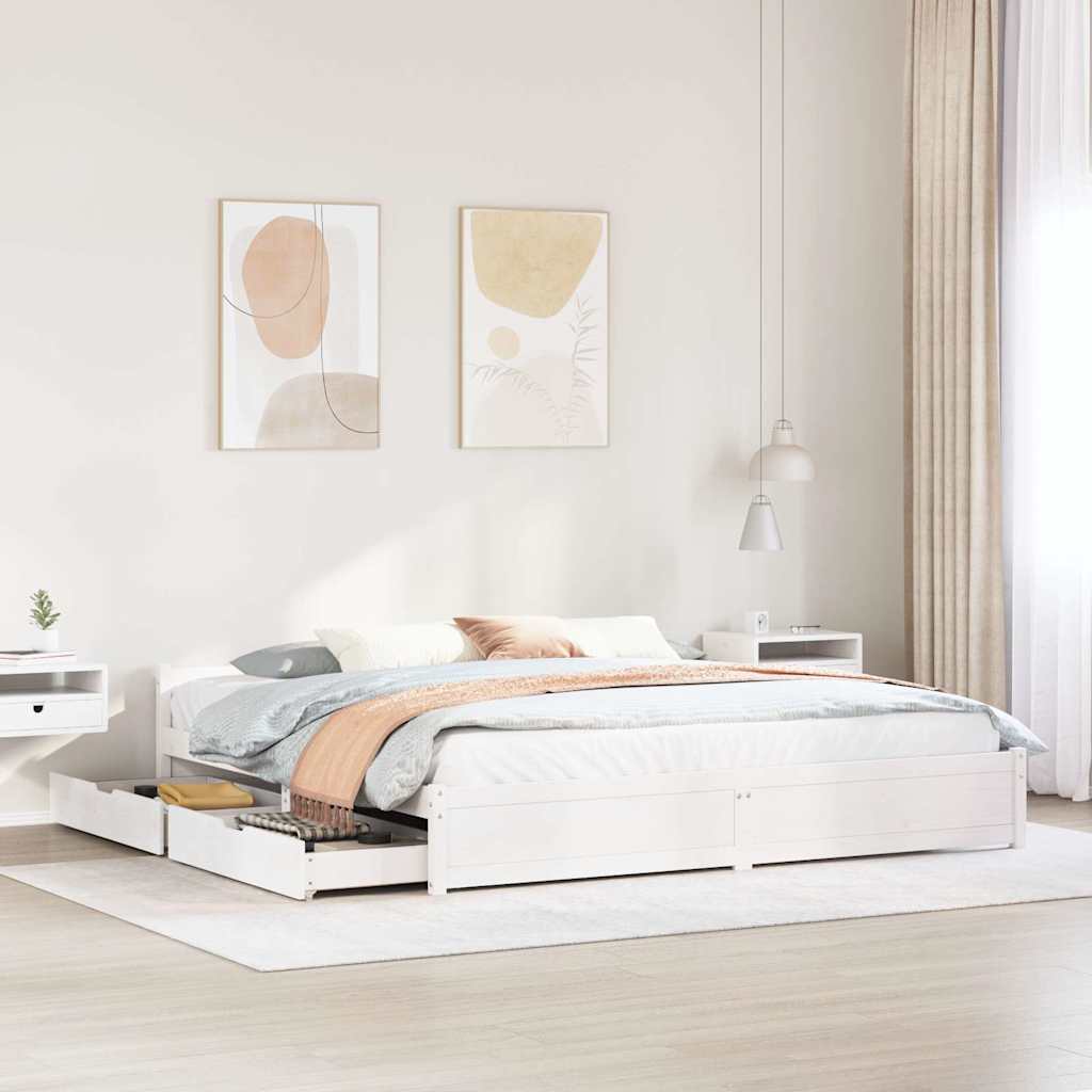 vidaXL Bed Frame without Mattress White 180x200 cm Super King Solid Wood Pine