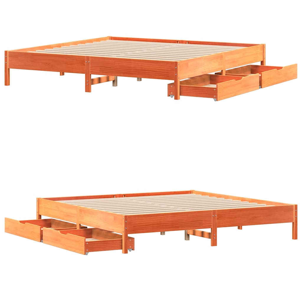 vidaXL Bed Frame without Mattress Wax Brown 200x200 cm Solid Wood Pine