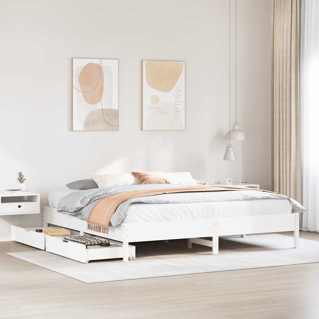 vidaXL Bed Frame without Mattress White 180x200 cm Super King Solid Wood Pine