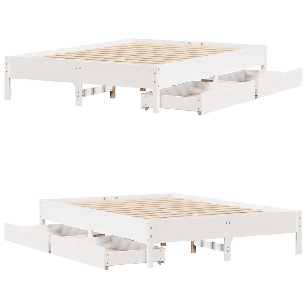 vidaXL Bed Frame without Mattress White 150x200 cm King Size Solid Wood Pine