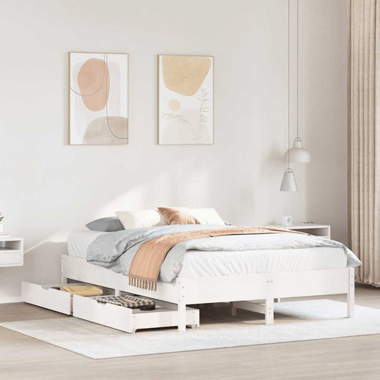 vidaXL Bed Frame without Mattress White 150x200 cm King Size Solid Wood Pine
