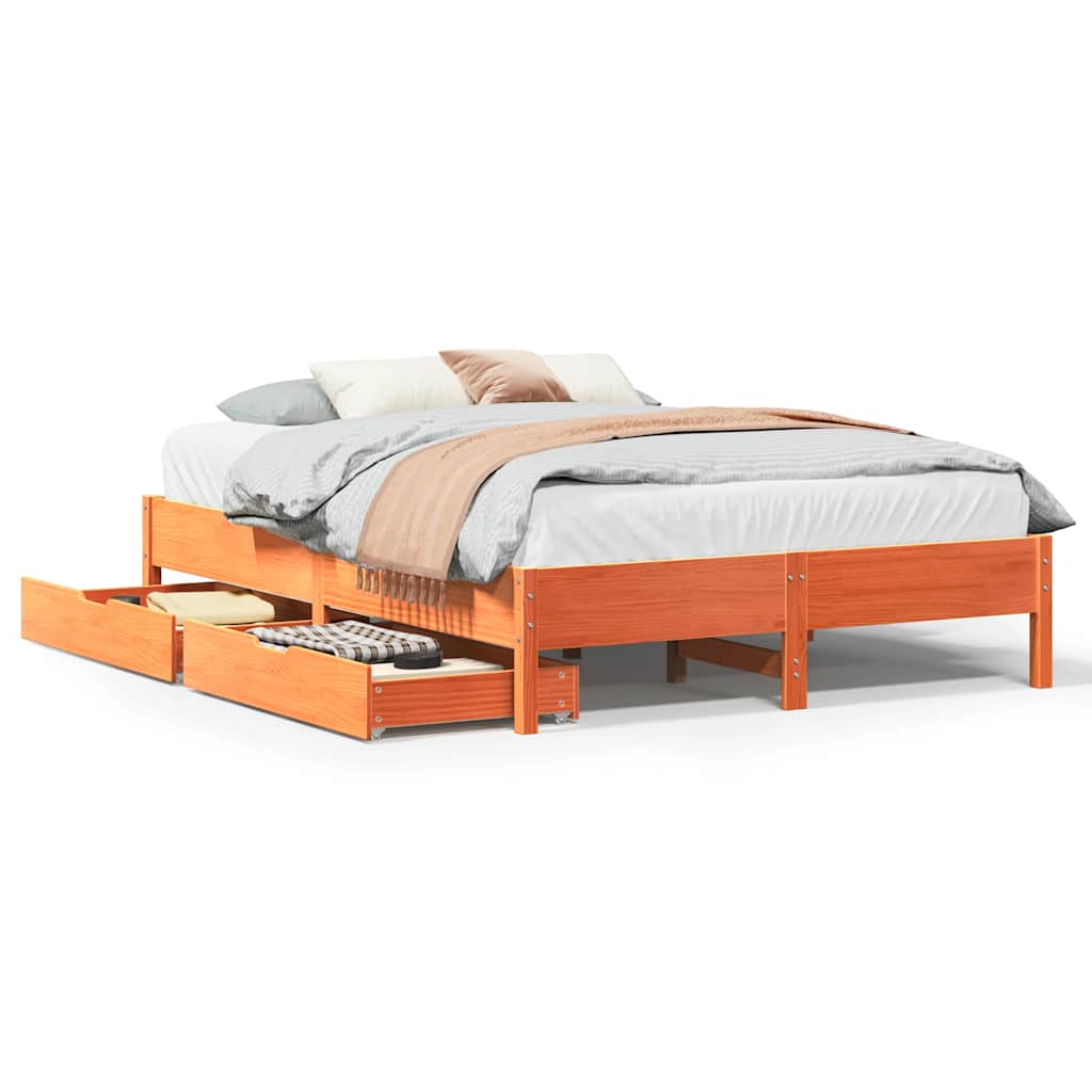 vidaXL Bed Frame without Mattress Wax Brown 150x200 cm King Size Solid Wood Pine
