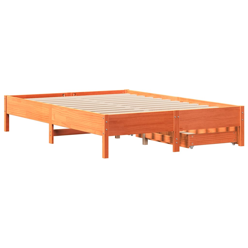 vidaXL Bed Frame without Mattress Wax Brown 150x200 cm King Size Solid Wood Pine