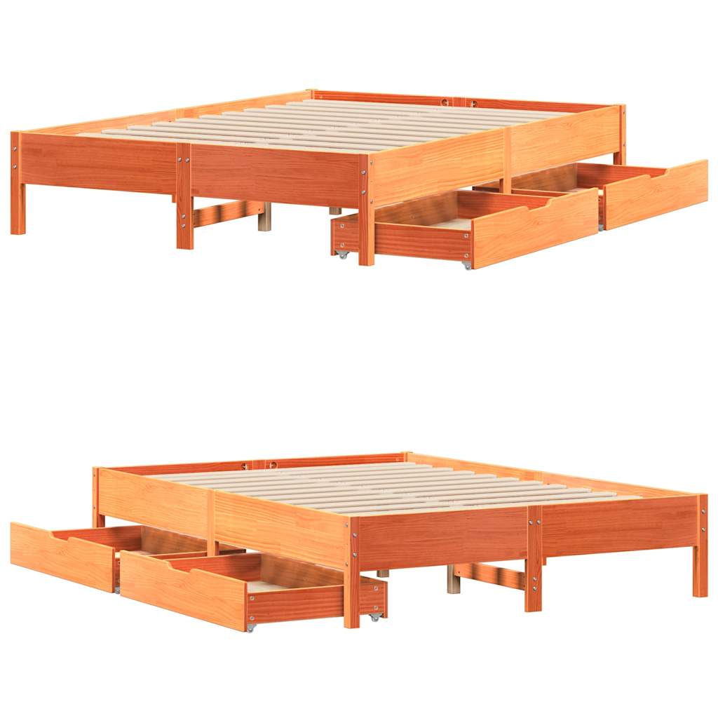 vidaXL Bed Frame without Mattress Wax Brown 150x200 cm King Size Solid Wood Pine