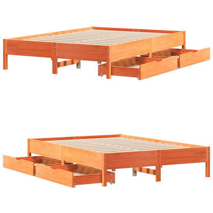 vidaXL Bed Frame without Mattress Wax Brown 150x200 cm King Size Solid Wood Pine
