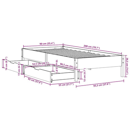 vidaXL Bed Frame without Mattress White 90x200 cm Solid Wood Pine