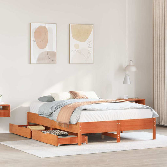 vidaXL Bed Frame without Mattress Wax Brown 120x190 cm Small Double Solid Wood Pine