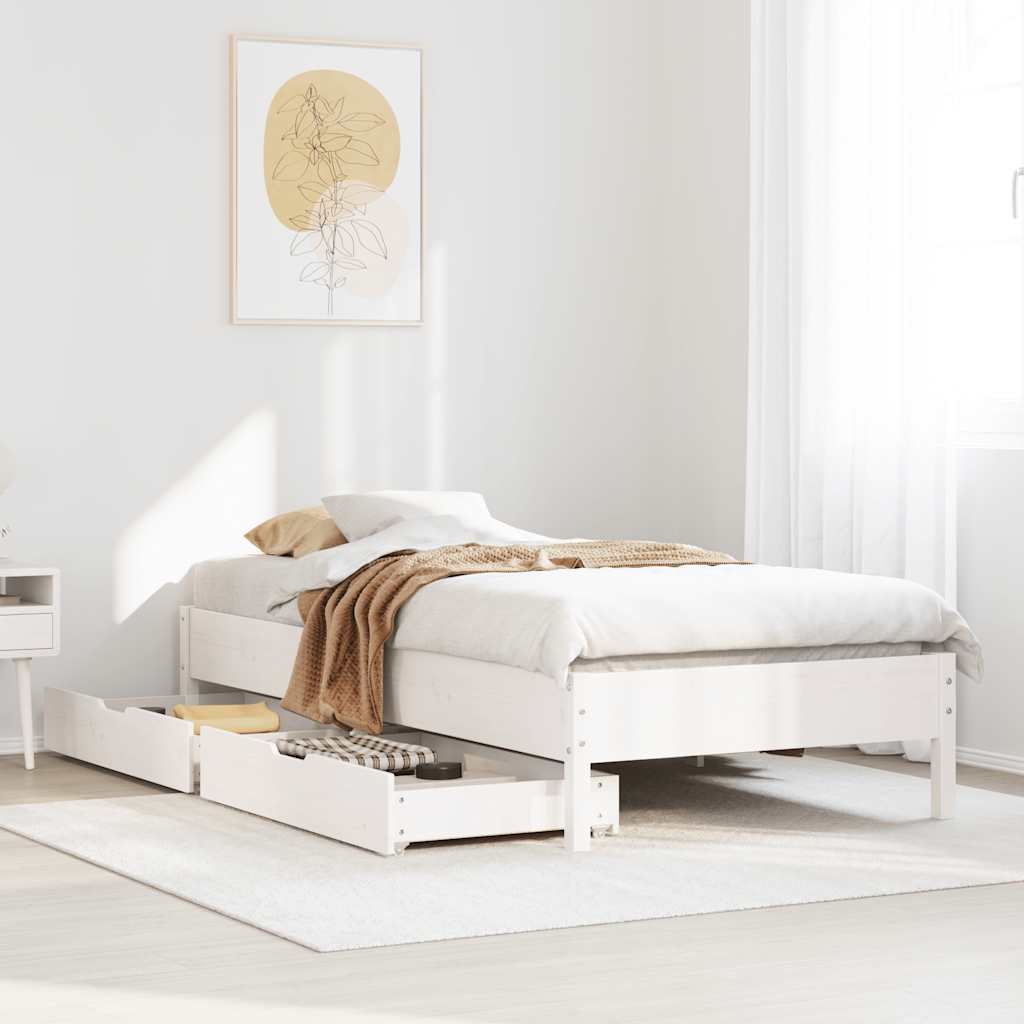 vidaXL Bed Frame without Mattress White 75x190 cm Small Single Solid Wood Pine