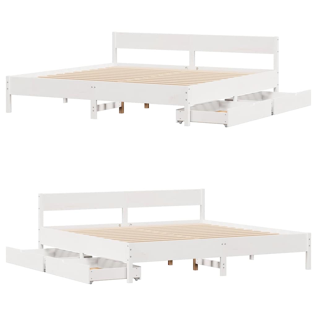 vidaXL Bed Frame without Mattress White 180x200 cm Super King Solid Wood Pine