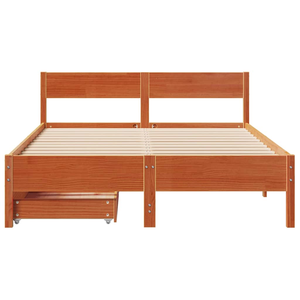 vidaXL Bed Frame without Mattress Wax Brown 150x200 cm King Size Solid Wood Pine