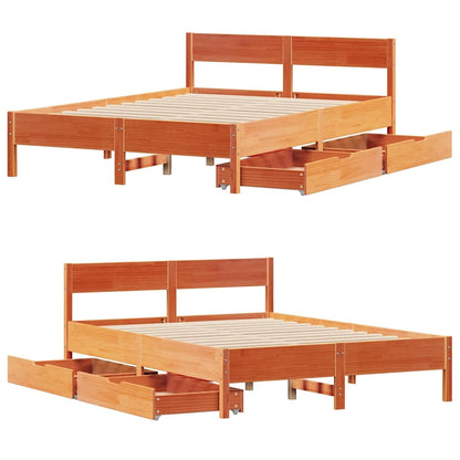 vidaXL Bed Frame without Mattress Wax Brown 140x200 cm Solid Wood Pine