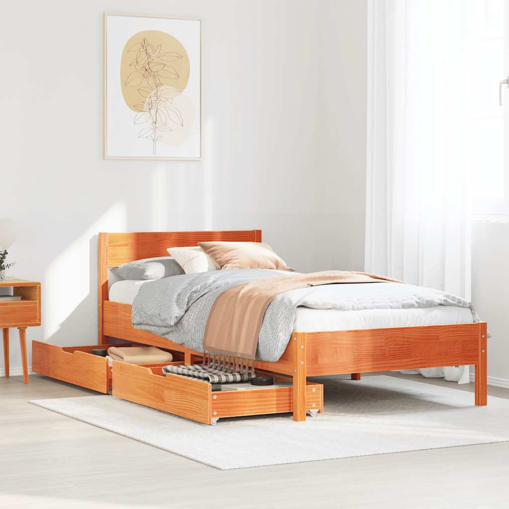 vidaXL Bed Frame without Mattress Wax Brown 100x200 cm Solid Wood Pine