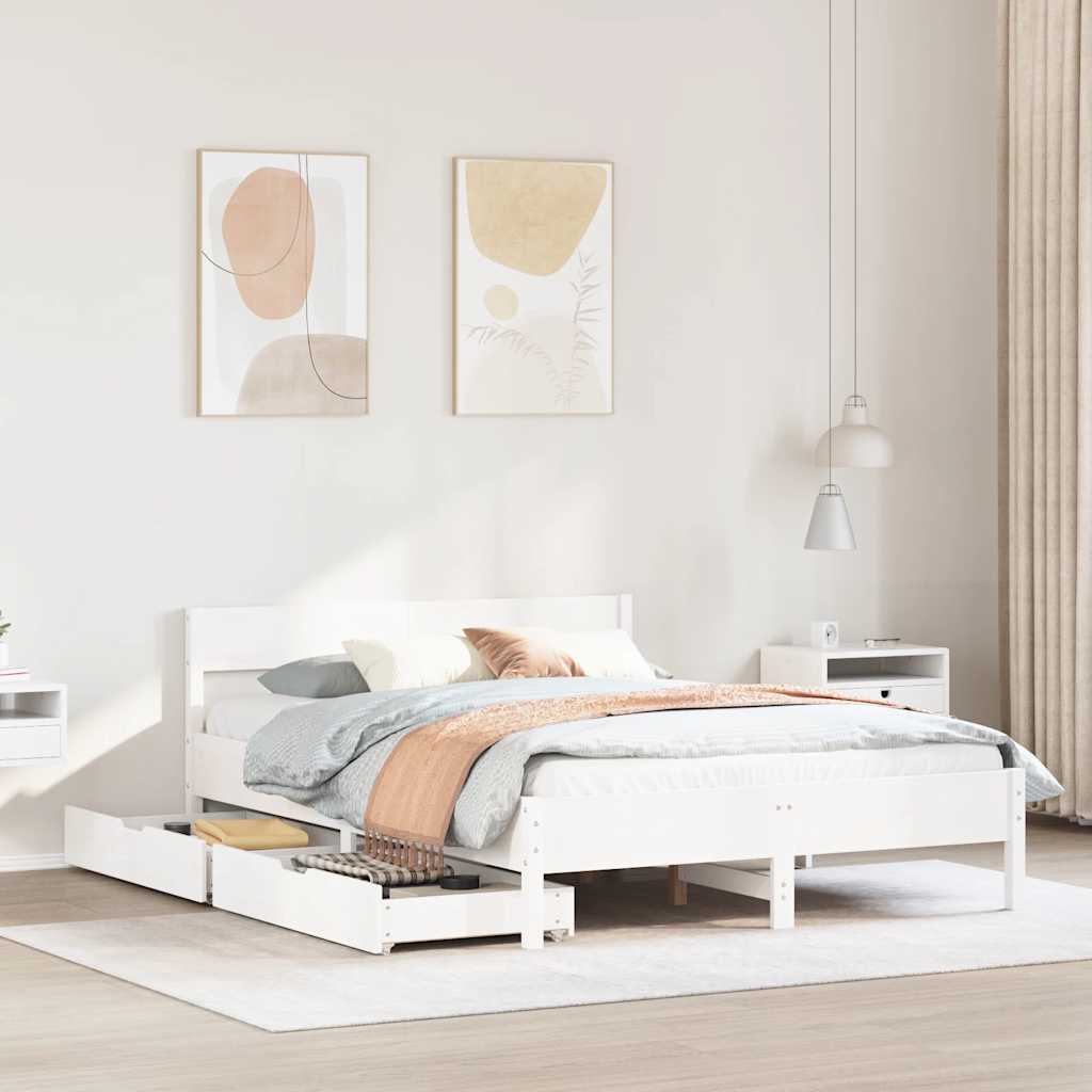 vidaXL Bed Frame without Mattress White 140x190 cm Solid Wood Pine