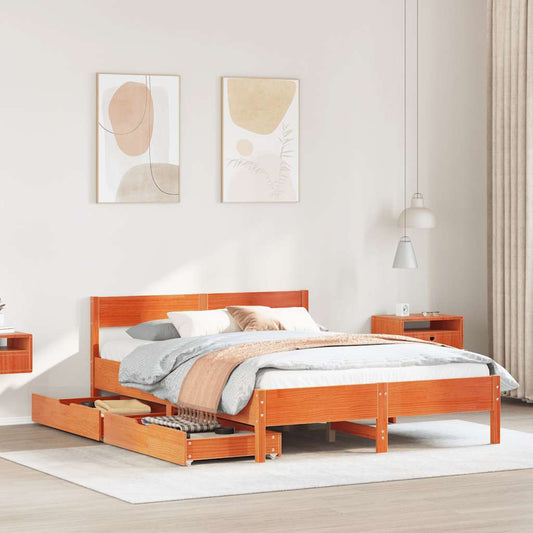 vidaXL Bed Frame without Mattress Wax Brown 140x190 cm Solid Wood Pine