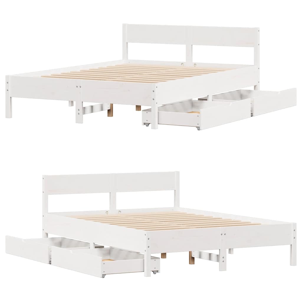 vidaXL Bed Frame without Mattress White 135x190 cm Double Solid Wood Pine