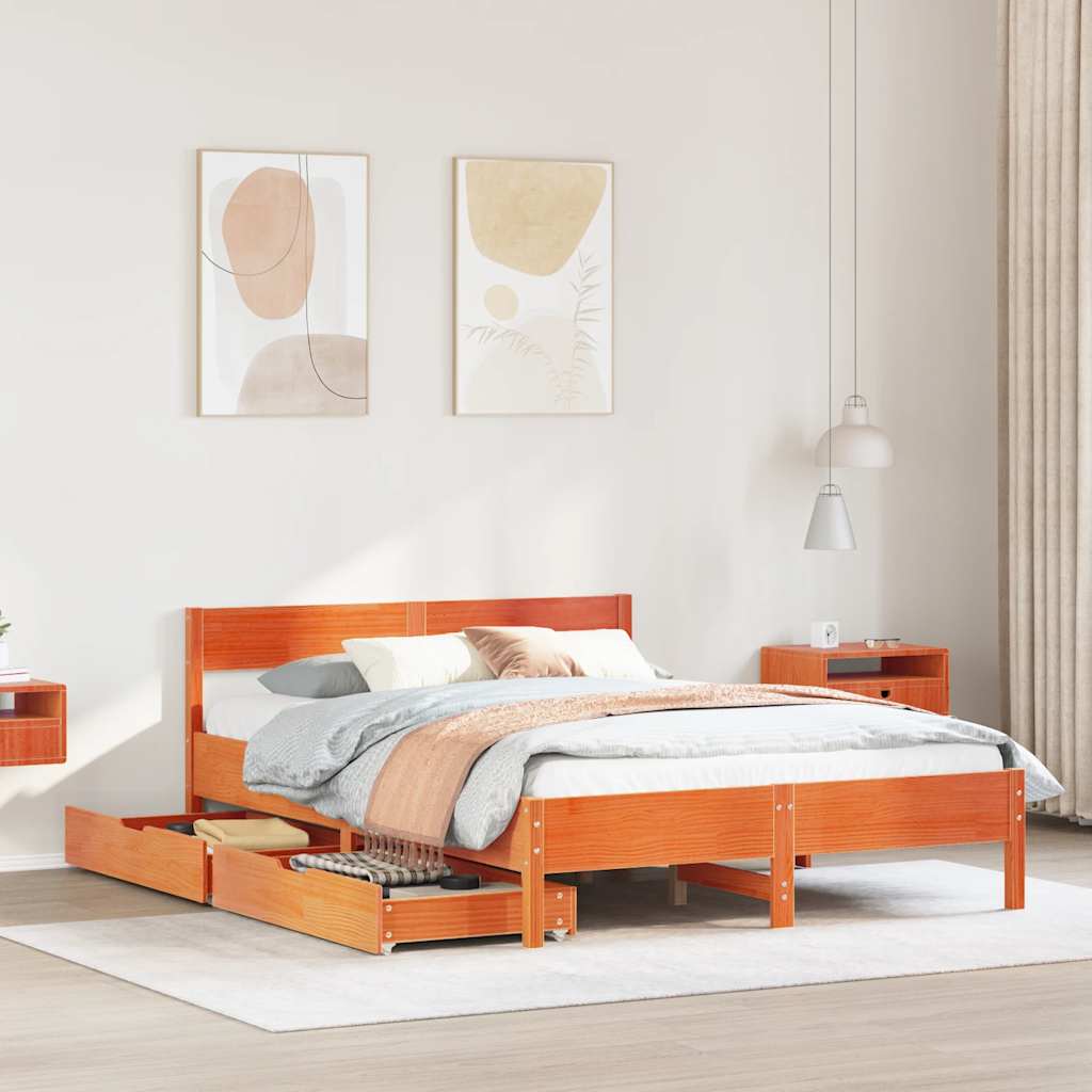vidaXL Bed Frame without Mattress Wax Brown 135x190 cm Double Solid Wood Pine