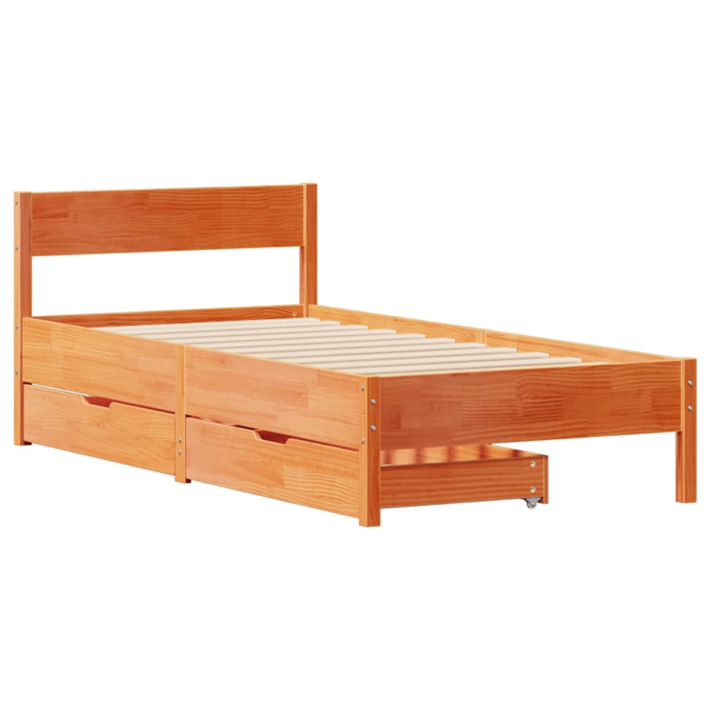 vidaXL Bed Frame without Mattress Wax Brown 75x190 cm Small Single Solid Wood Pine