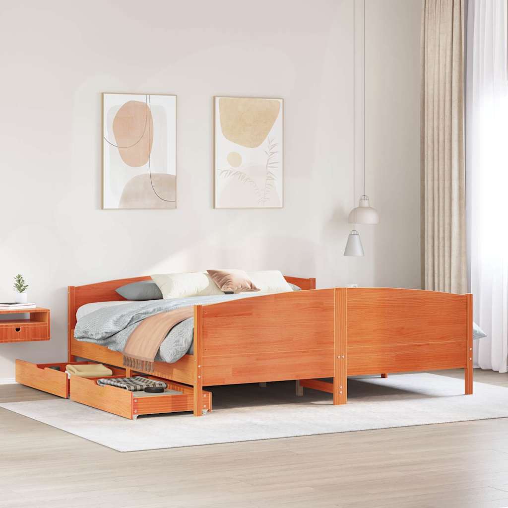 vidaXL Bed Frame without Mattress Wax Brown 200x200 cm Solid Wood Pine