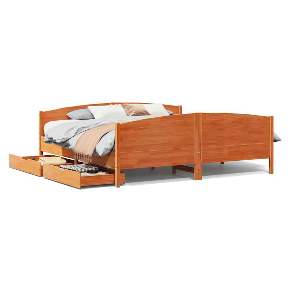 vidaXL Bed Frame without Mattress Wax Brown 180x200 cm Super King Solid Wood Pine