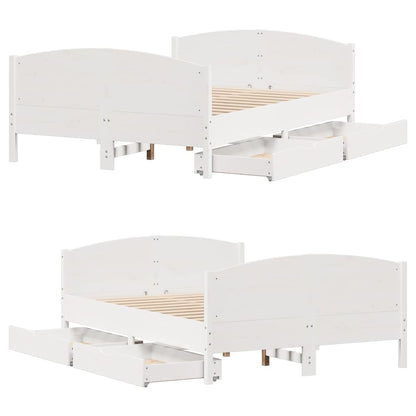 vidaXL Bed Frame without Mattress White 150x200 cm King Size Solid Wood Pine
