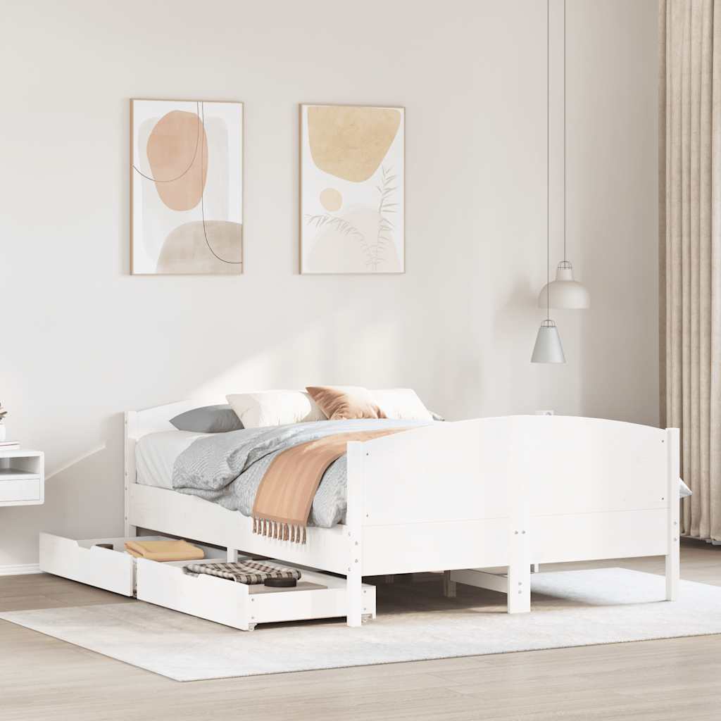 vidaXL Bed Frame without Mattress White 150x200 cm King Size Solid Wood Pine