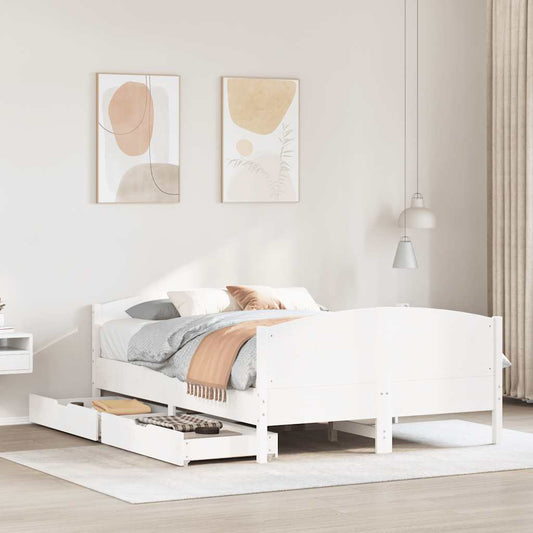 vidaXL Bed Frame without Mattress White 150x200 cm King Size Solid Wood Pine