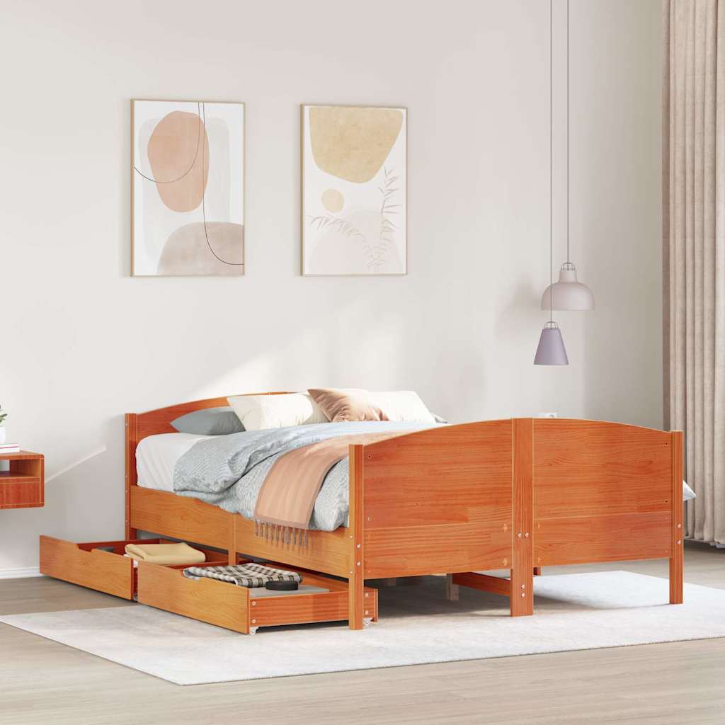 vidaXL Bed Frame without Mattress Wax Brown 150x200 cm King Size Solid Wood Pine