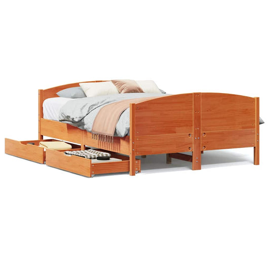 vidaXL Bed Frame without Mattress Wax Brown 140x190 cm Solid Wood Pine