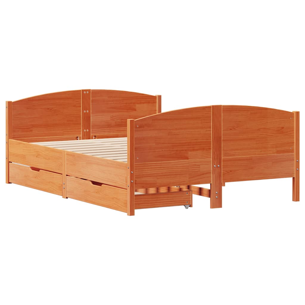vidaXL Bed Frame without Mattress Wax Brown 140x190 cm Solid Wood Pine