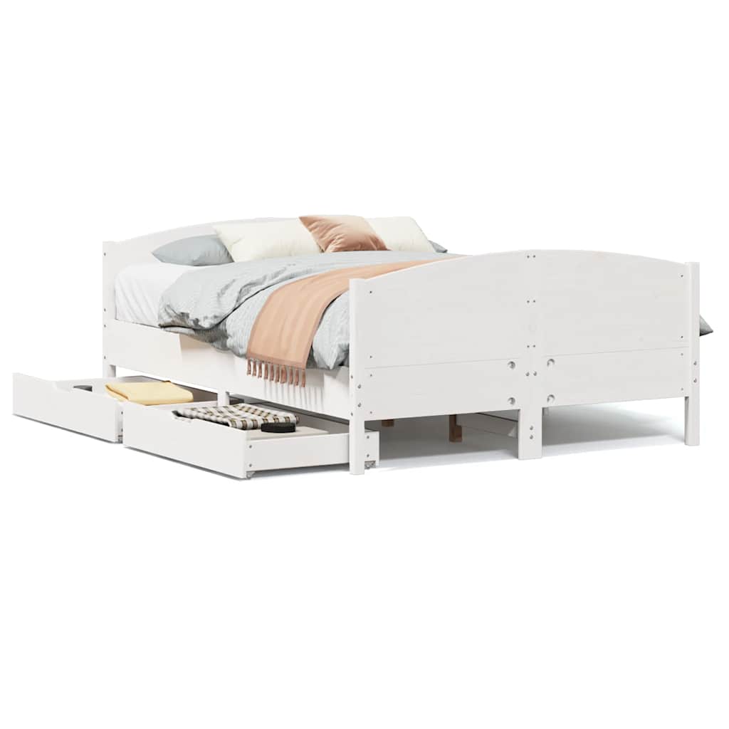 vidaXL Bed Frame without Mattress White 135x190 cm Double Solid Wood Pine