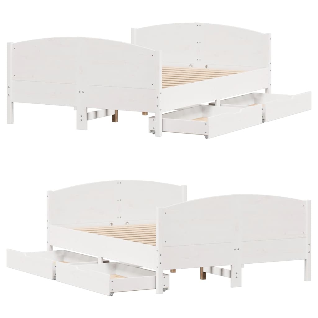 vidaXL Bed Frame without Mattress White 135x190 cm Double Solid Wood Pine