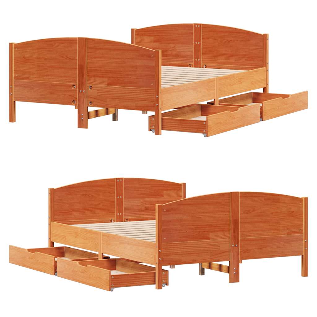 vidaXL Bed Frame without Mattress Wax Brown 135x190 cm Double Solid Wood Pine