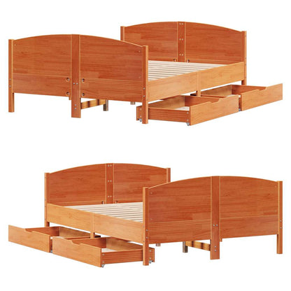 vidaXL Bed Frame without Mattress Wax Brown 135x190 cm Double Solid Wood Pine