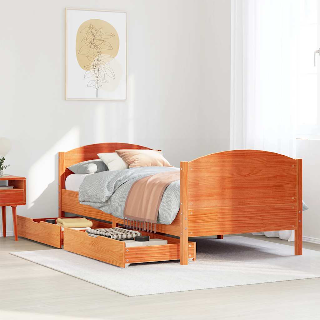 vidaXL Bed Frame without Mattress Wax Brown 90x200 cm Solid Wood Pine