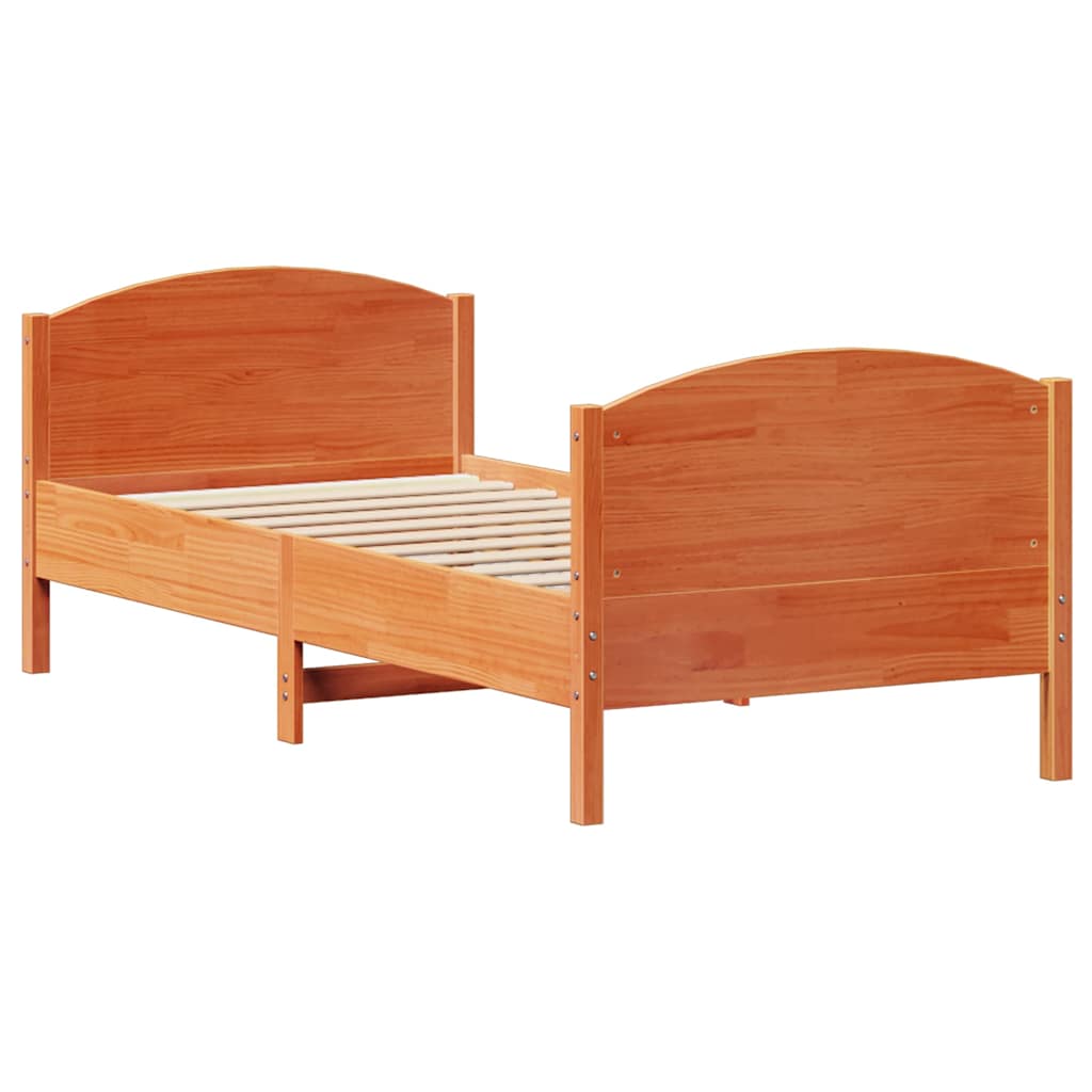 vidaXL Bed Frame without Mattress Wax Brown 75x190 cm Small Single Solid Wood Pine