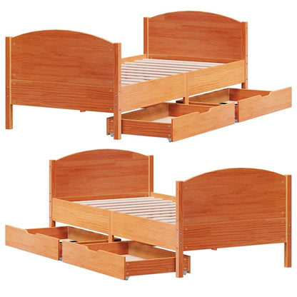 vidaXL Bed Frame without Mattress Wax Brown 75x190 cm Small Single Solid Wood Pine