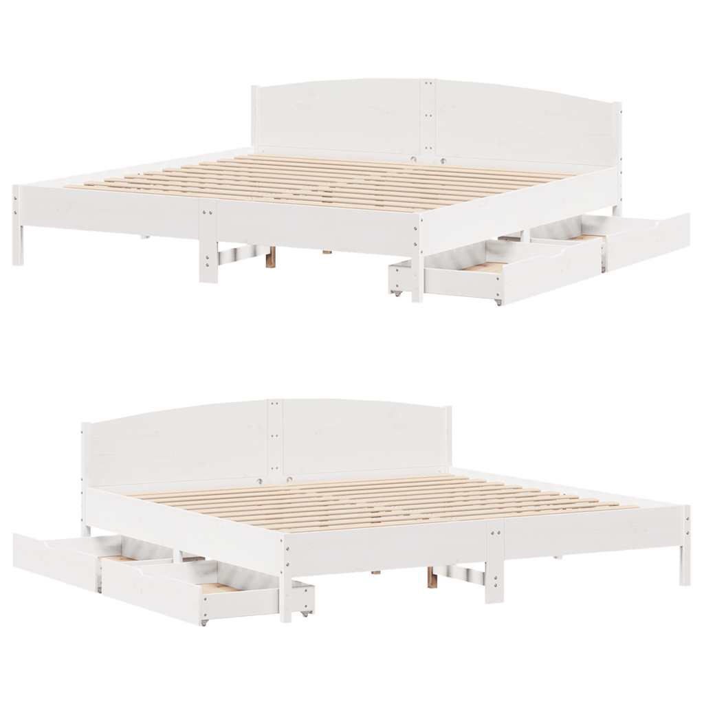 vidaXL Bed Frame without Mattress White 180x200 cm Super King Solid Wood Pine