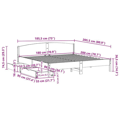vidaXL Bed Frame without Mattress White 180x200 cm Super King Solid Wood Pine