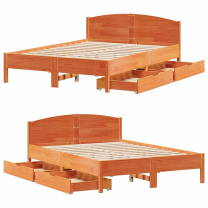 vidaXL Bed Frame without Mattress Wax Brown 150x200 cm King Size Solid Wood Pine