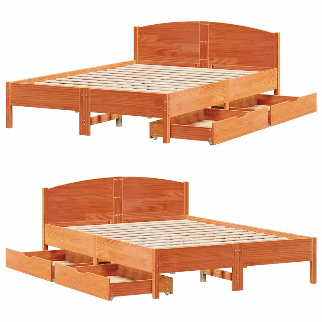 vidaXL Bed Frame without Mattress Wax Brown 140x200 cm Solid Wood Pine
