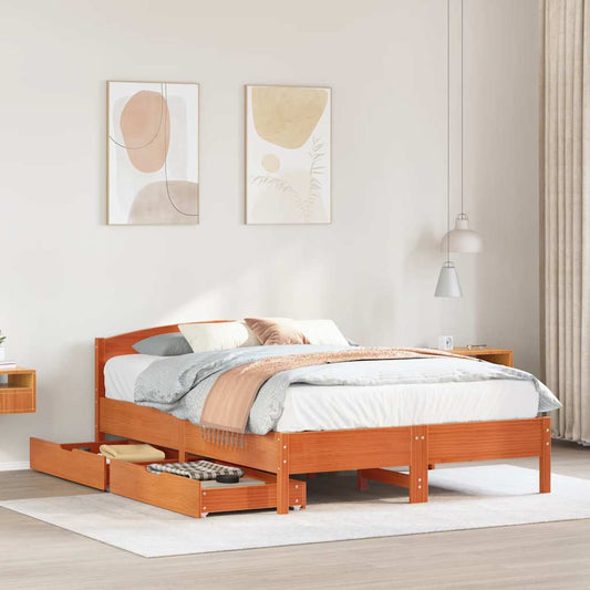 vidaXL Bed Frame without Mattress Wax Brown 140x200 cm Solid Wood Pine