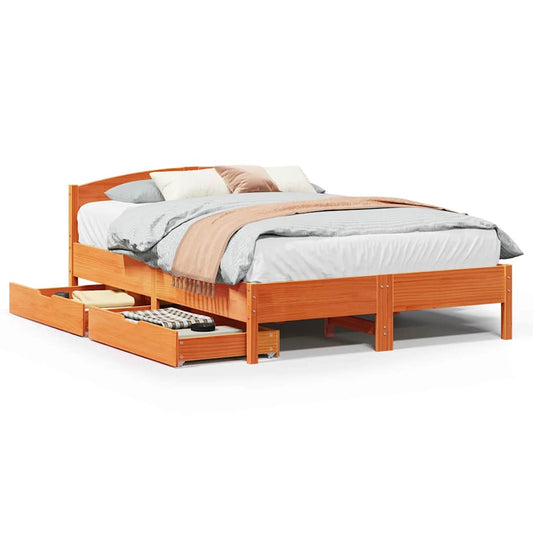 vidaXL Bed Frame without Mattress Wax Brown 135x190 cm Double Solid Wood Pine