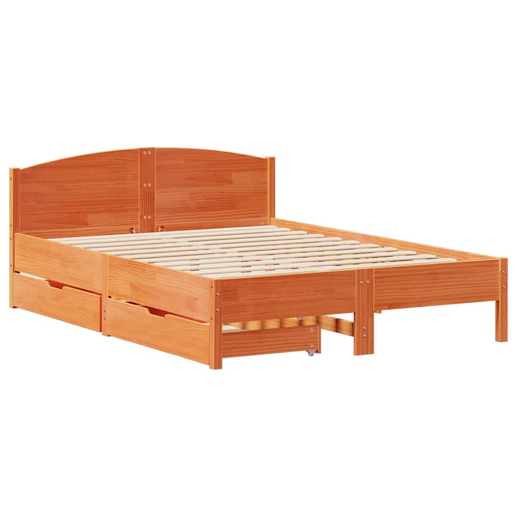 vidaXL Bed Frame without Mattress Wax Brown 135x190 cm Double Solid Wood Pine