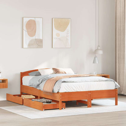 vidaXL Bed Frame without Mattress Wax Brown 135x190 cm Double Solid Wood Pine
