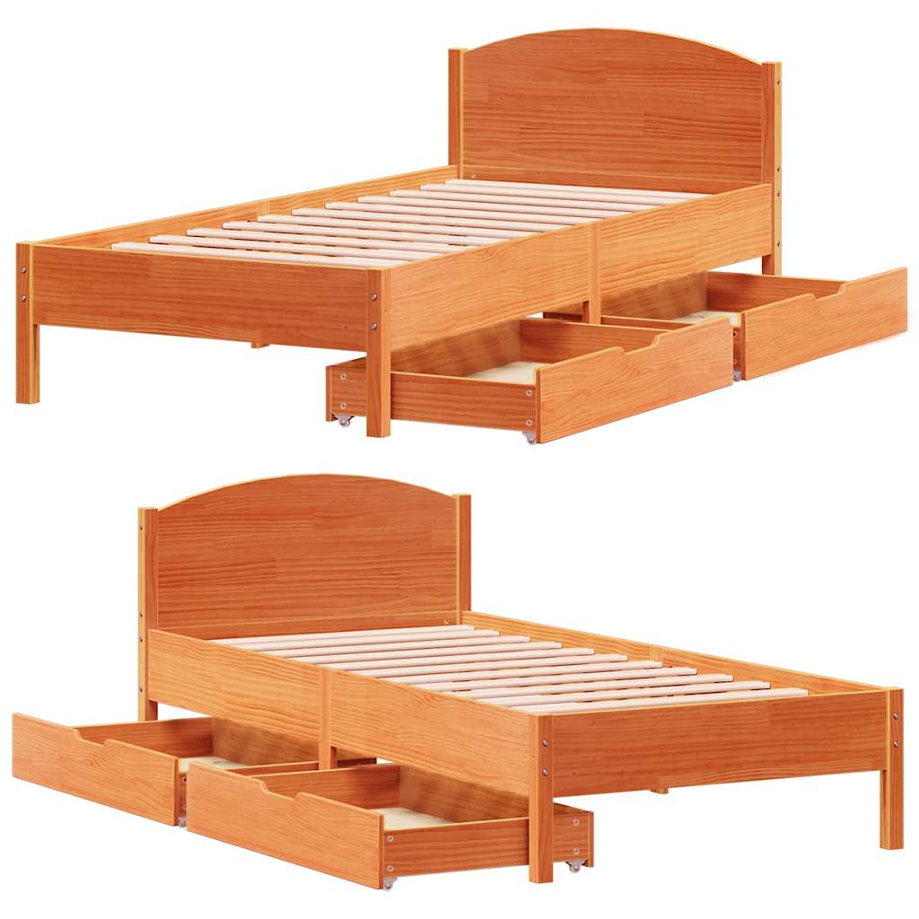vidaXL Bed Frame without Mattress Wax Brown 100x200 cm Solid Wood Pine