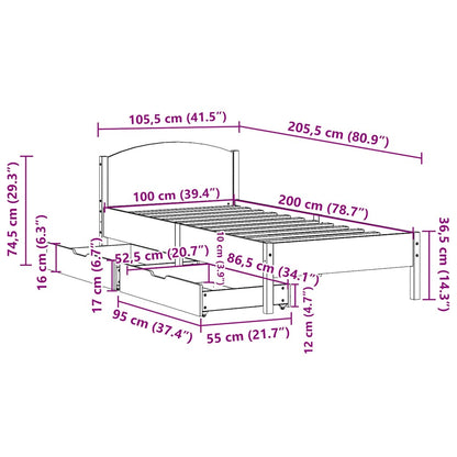 vidaXL Bed Frame without Mattress Wax Brown 100x200 cm Solid Wood Pine