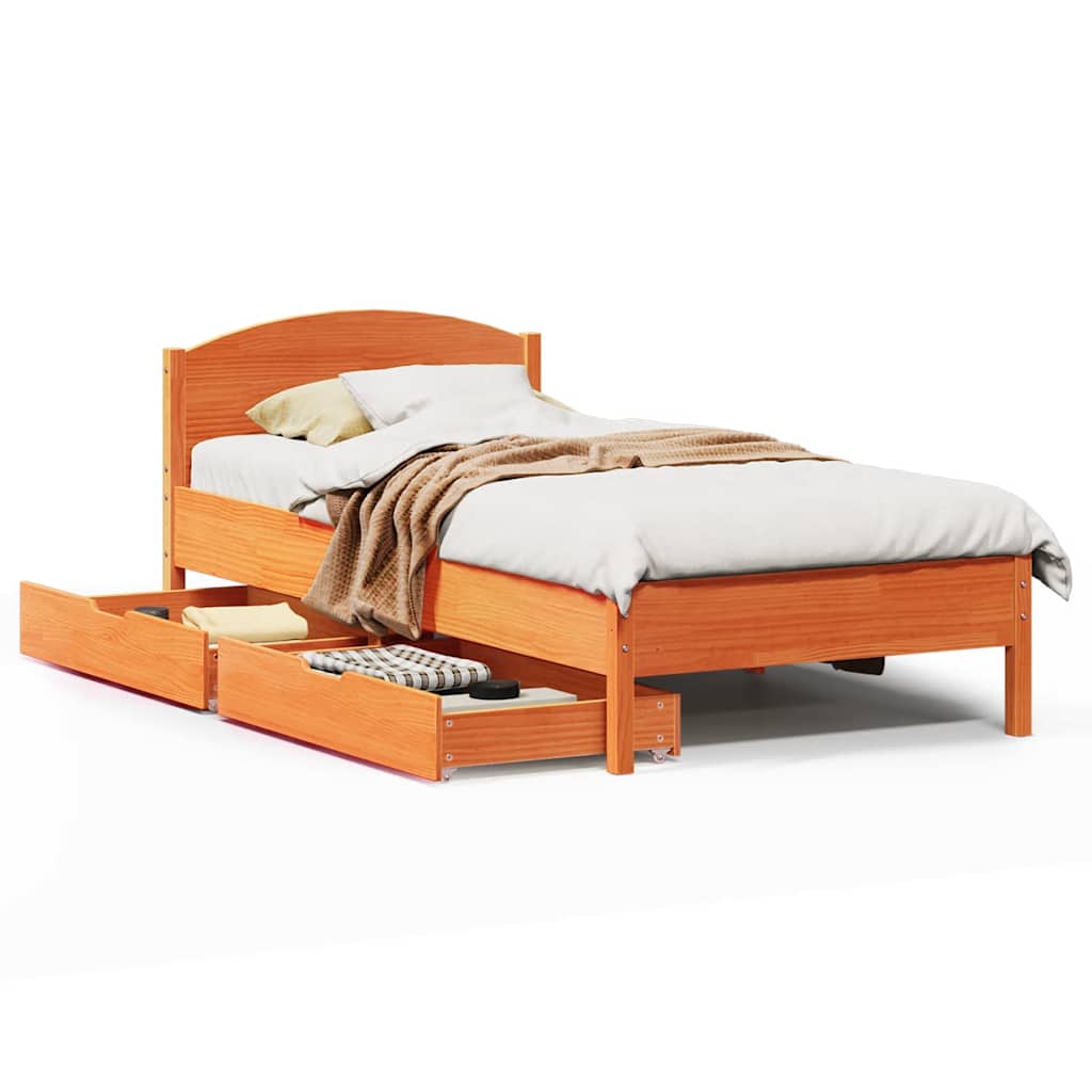 vidaXL Bed Frame without Mattress Wax Brown 90x190 cm Single Solid Wood Pine
