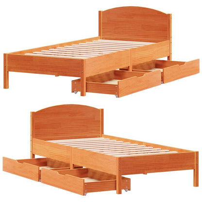 vidaXL Bed Frame without Mattress Wax Brown 90x190 cm Single Solid Wood Pine
